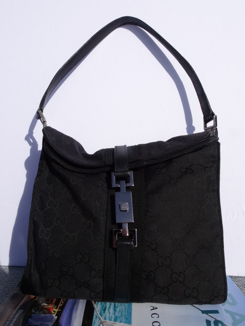 Gucci Authentic Jackie GG Canvas Shoulder Bag Black Y2K Tom Ford Era Piston Lock